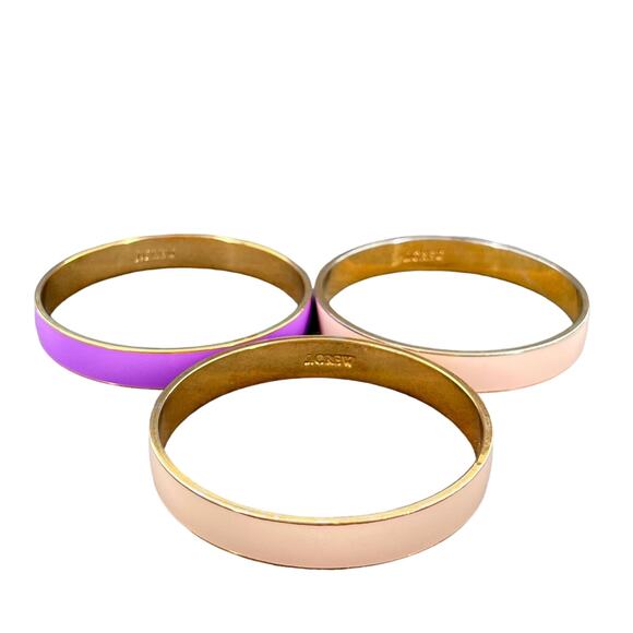 J Crew Enamel Bangle Bracelet Lot Pastel Set of 3 Pink Beige Lavender - Picture 4 of 6